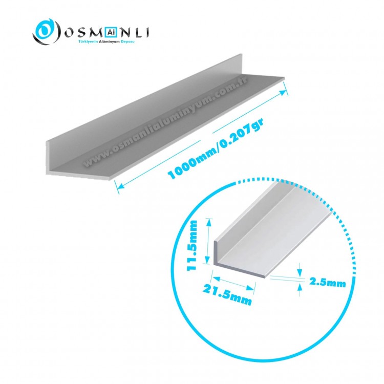 Alüminyum Köşebent 11.5x21.5x2.5mm